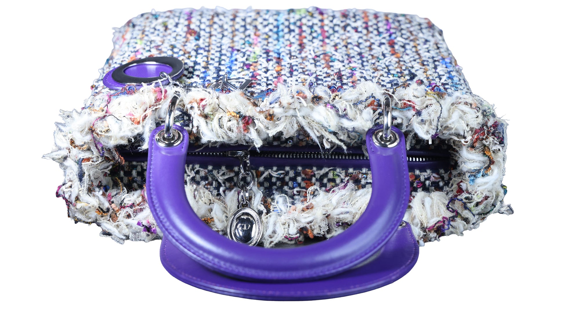 Preowned CHRISTIAN DIOR Lady Dior Medium Tweed x Leather Purple SHW Bag | Luxe Again Maison