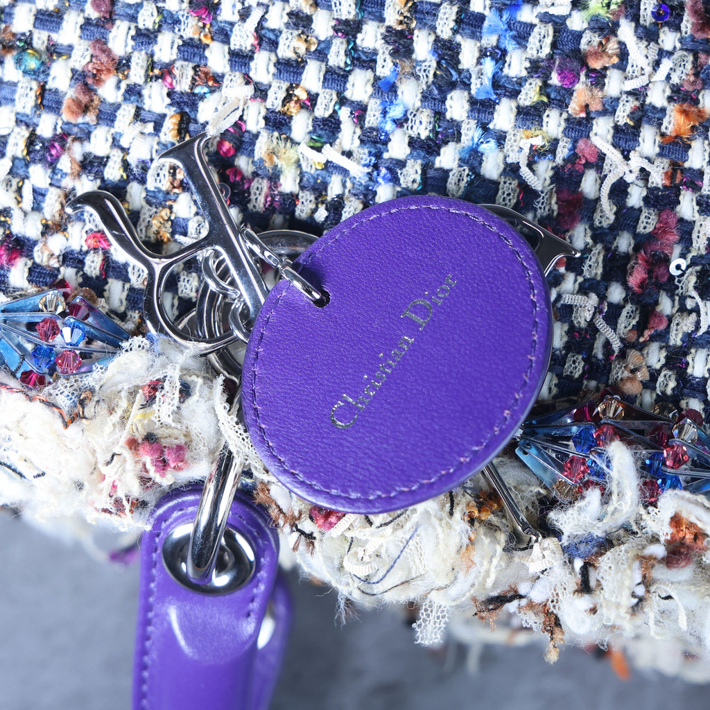 Preowned CHRISTIAN DIOR Lady Dior Medium Tweed x Leather Purple SHW Bag | Luxe Again Maison
