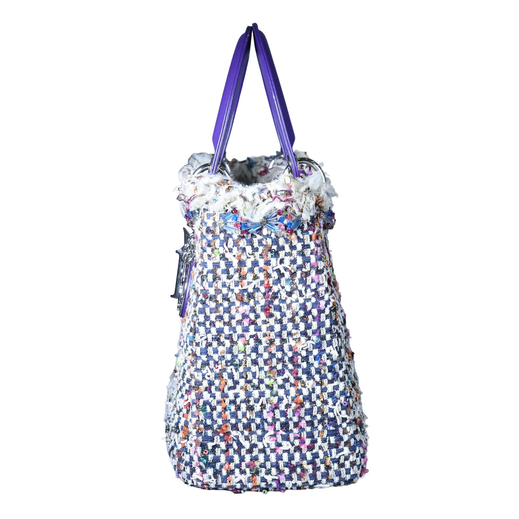 Preowned CHRISTIAN DIOR Lady Dior Medium Tweed x Leather Purple SHW Bag | Luxe Again Maison