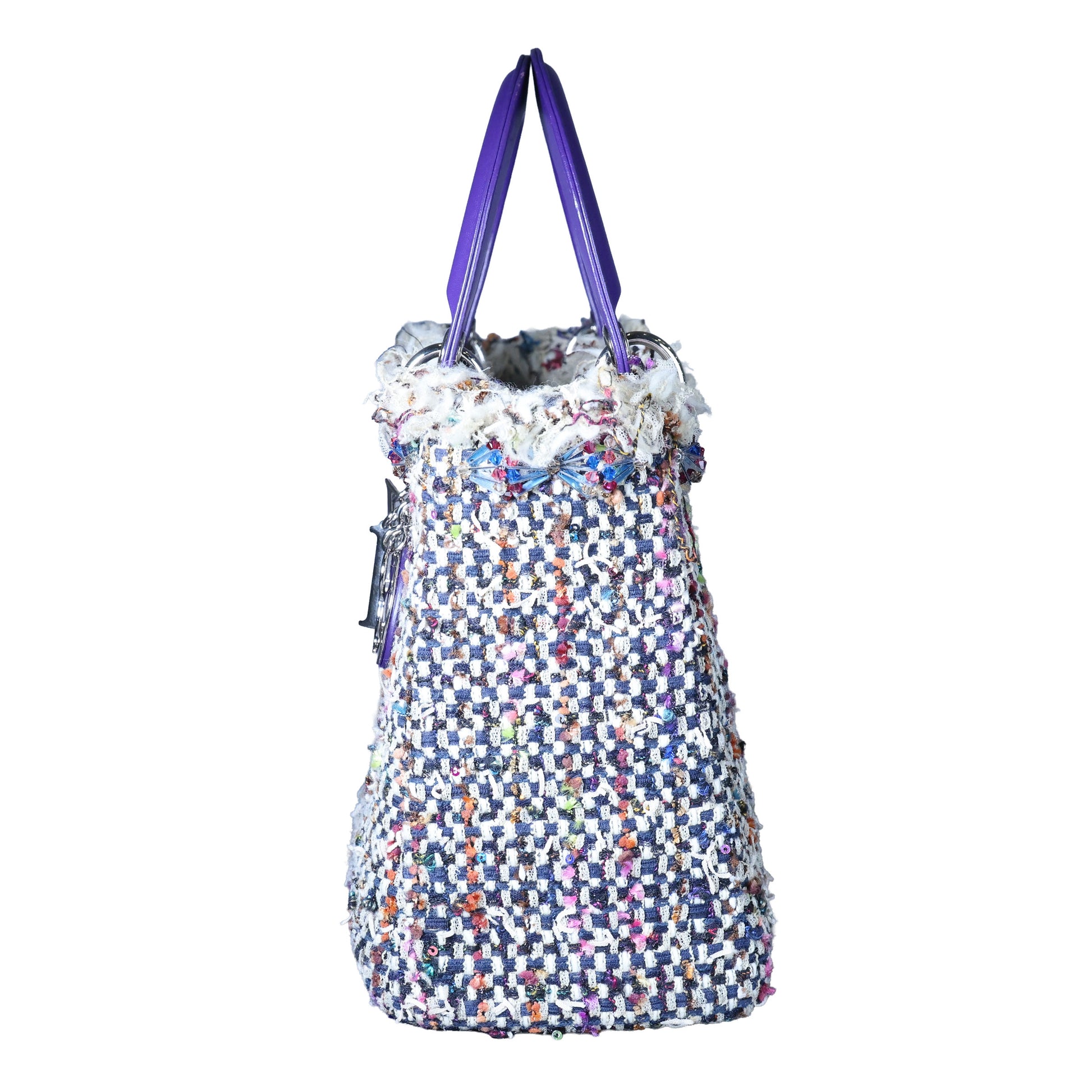 Preowned CHRISTIAN DIOR Lady Dior Medium Tweed x Leather Purple SHW Bag | Luxe Again Maison