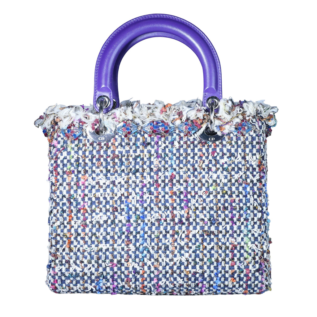 Preowned CHRISTIAN DIOR Lady Dior Medium Tweed x Leather Purple SHW Bag | Luxe Again Maison