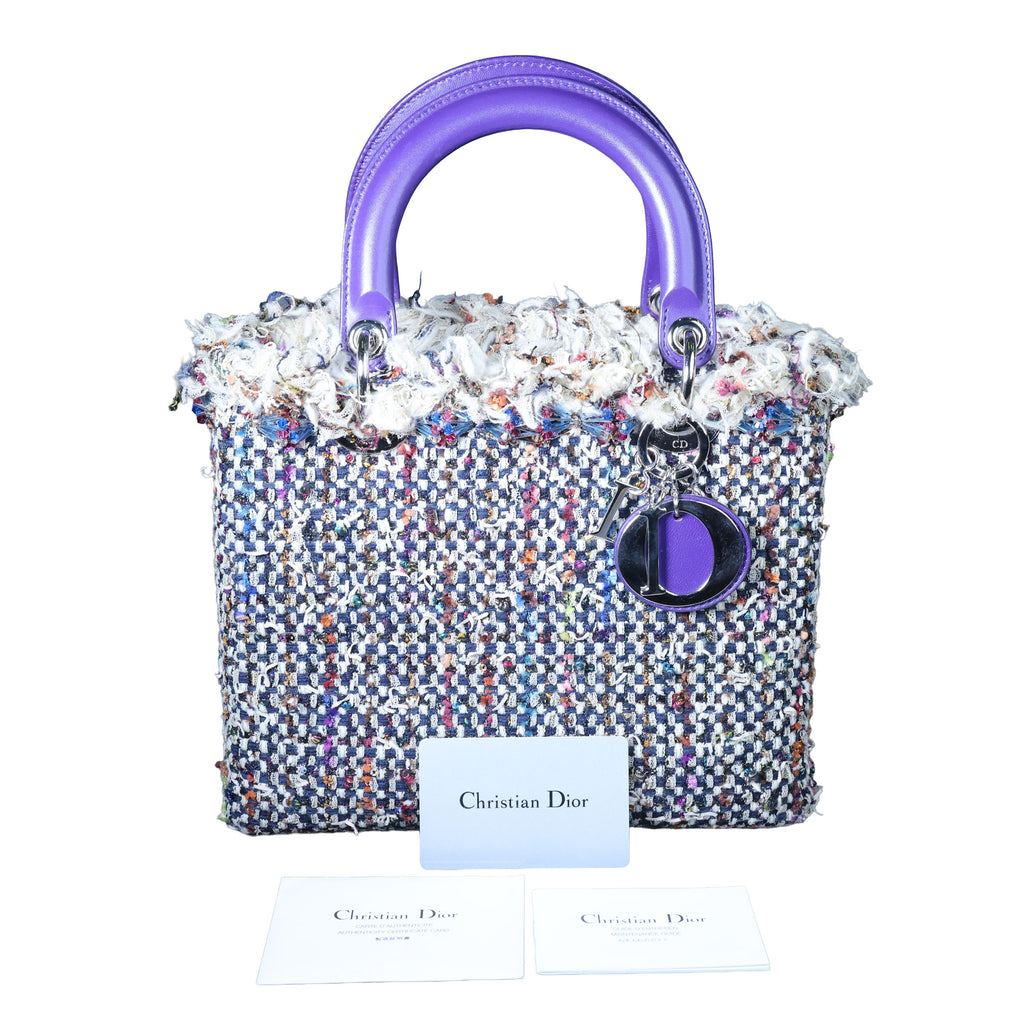 Preowned CHRISTIAN DIOR Lady Dior Medium Tweed x Leather Purple SHW Bag | Luxe Again Maison
