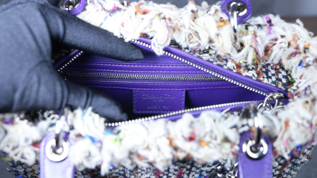 Preowned CHRISTIAN DIOR Lady Dior Medium Tweed x Leather Purple SHW Bag | Luxe Again Maison