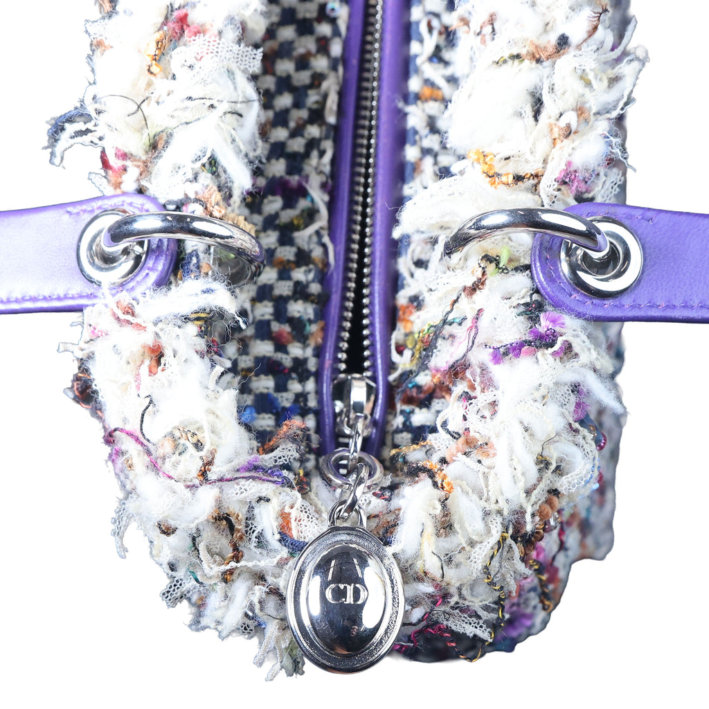 Preowned CHRISTIAN DIOR Lady Dior Medium Tweed x Leather Purple SHW Bag | Luxe Again Maison