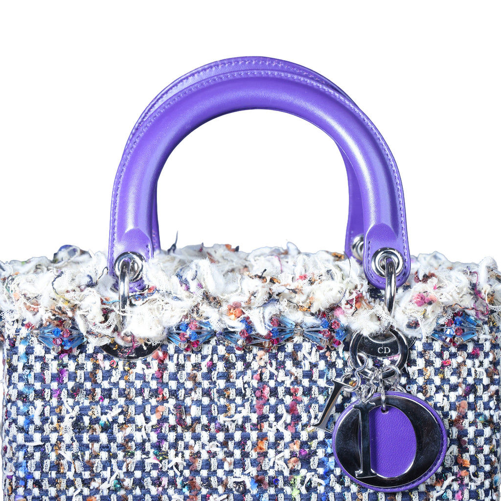 Preowned CHRISTIAN DIOR Lady Dior Medium Tweed x Leather Purple SHW Bag | Luxe Again Maison