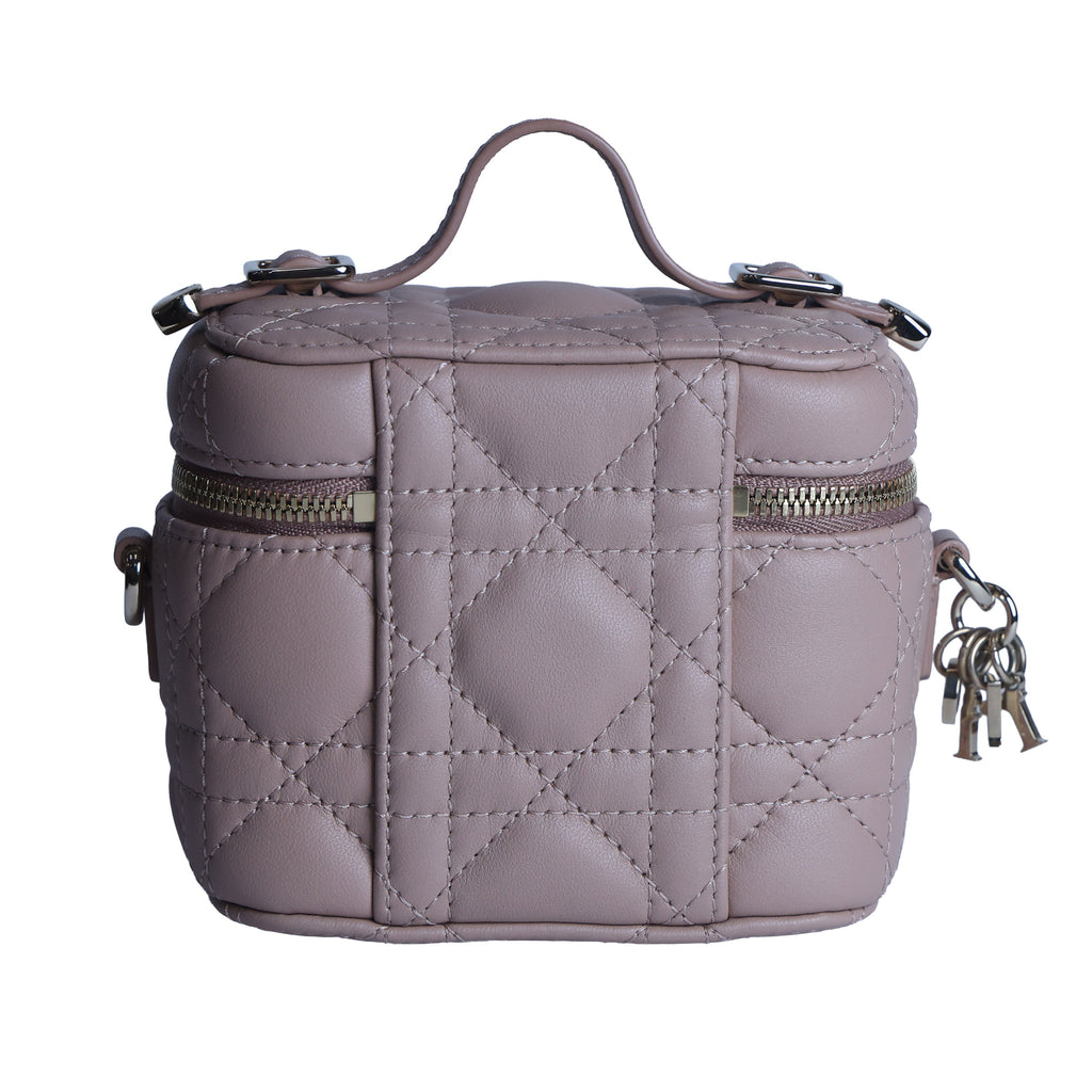 Preowned CHRISTIAN DIOR Lady Dior Micro Vanity Case Lambskin Rose Poudre (Powder Pink) 2021 | Luxe Again Maison