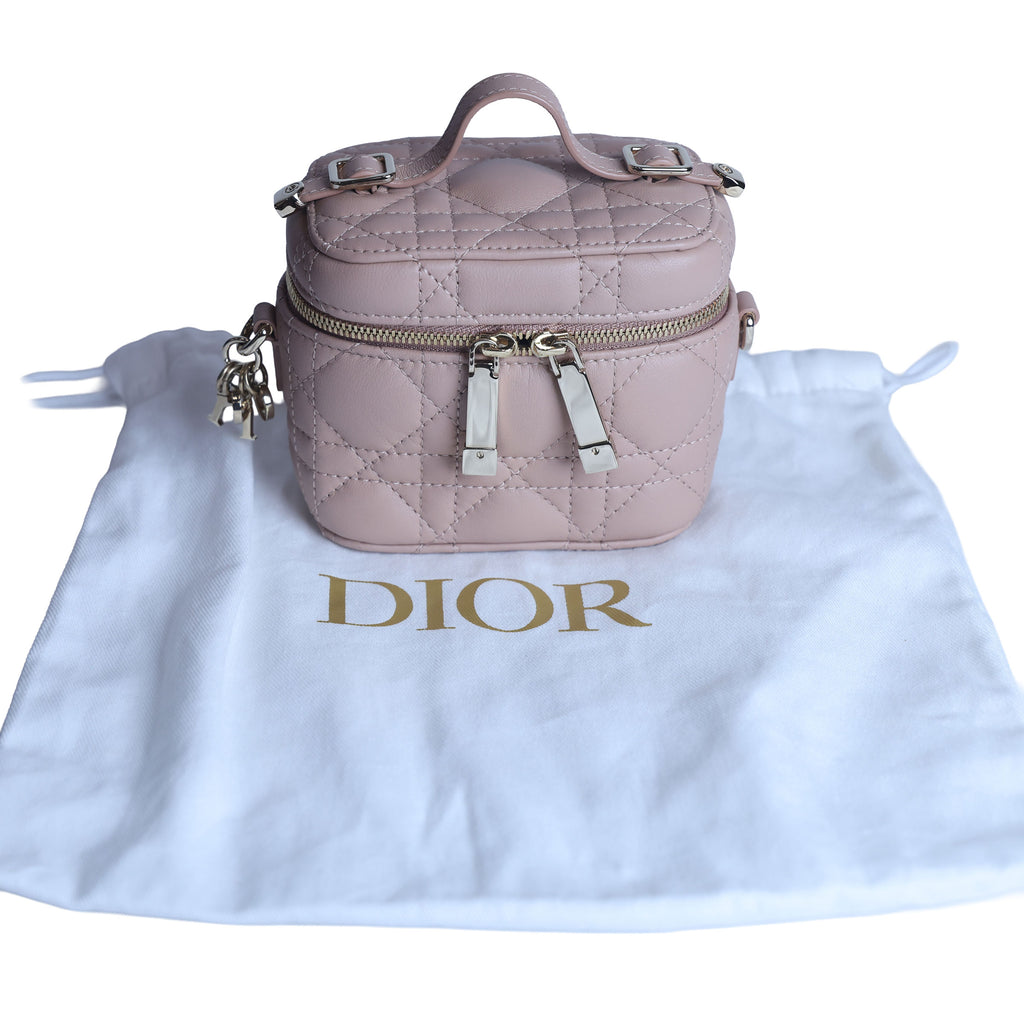 Preowned CHRISTIAN DIOR Lady Dior Micro Vanity Case Lambskin Rose Poudre (Powder Pink) 2021 | Luxe Again Maison