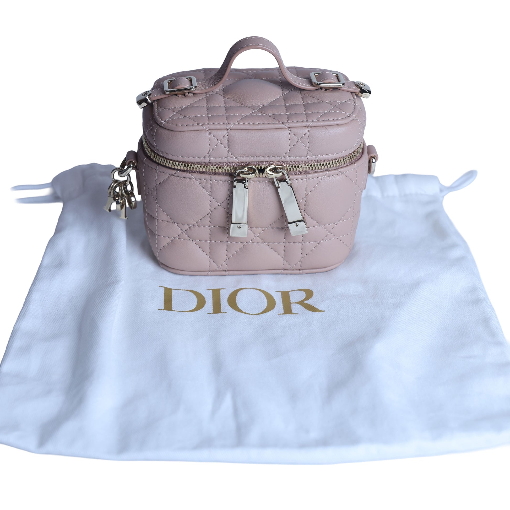 Preowned CHRISTIAN DIOR Lady Dior Micro Vanity Case Lambskin Rose Poudre (Powder Pink) 2021 | Luxe Again Maison