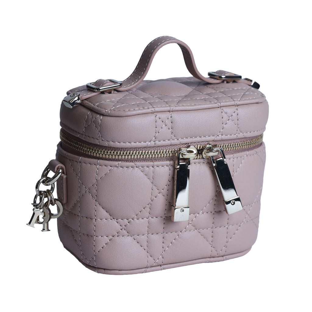 Preowned CHRISTIAN DIOR Lady Dior Micro Vanity Case Lambskin Rose Poudre (Powder Pink) 2021 | Luxe Again Maison