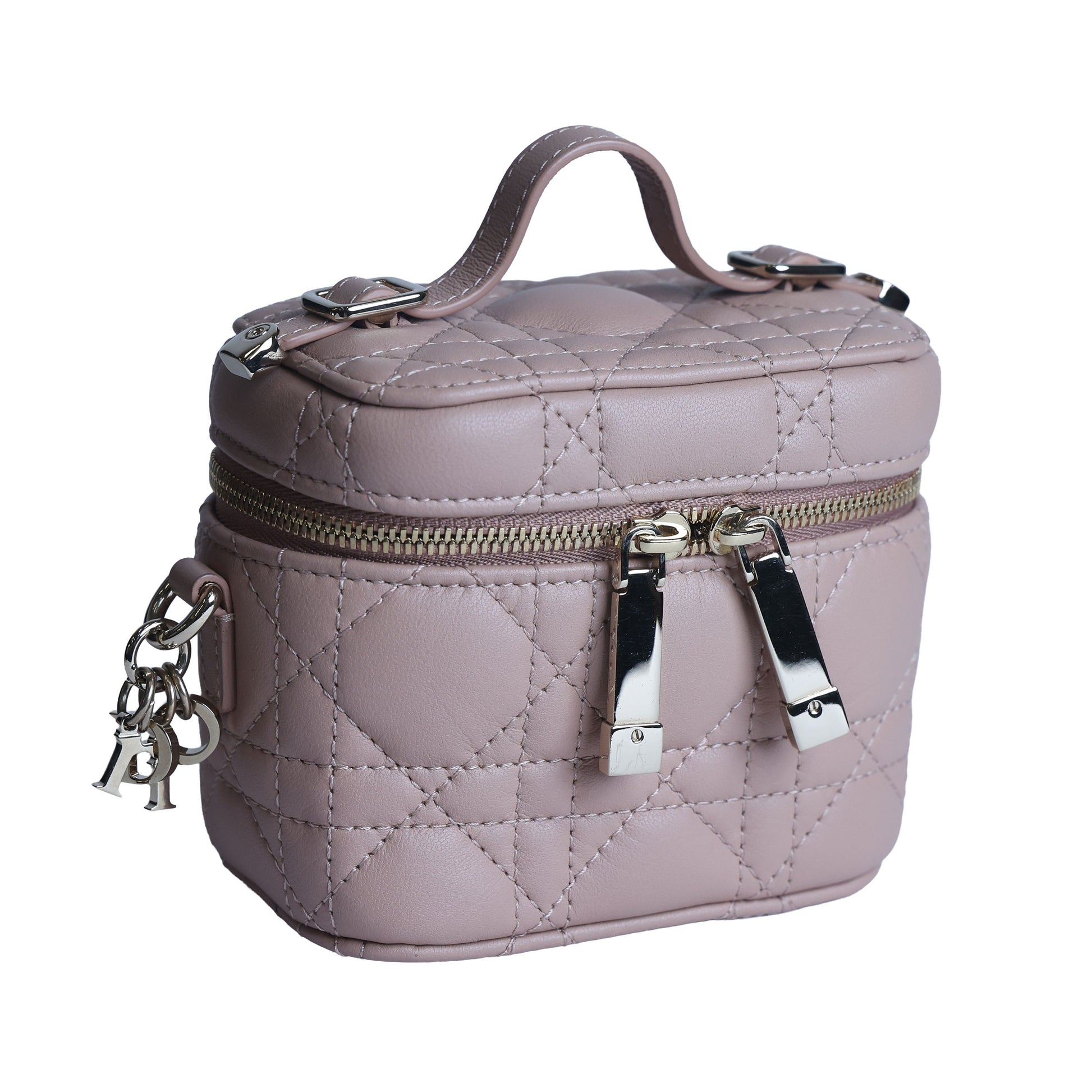 Preowned CHRISTIAN DIOR Lady Dior Micro Vanity Case Lambskin Rose Poudre (Powder Pink) 2021 | Luxe Again Maison