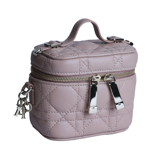 Preowned CHRISTIAN DIOR Lady Dior Micro Vanity Case Lambskin Rose Poudre (Powder Pink) 2021 | Luxe Again Maison