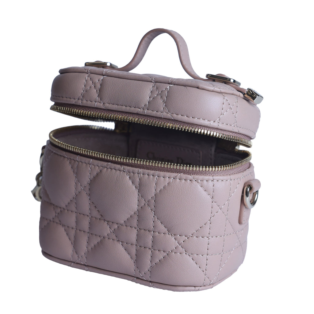 Preowned CHRISTIAN DIOR Lady Dior Micro Vanity Case Lambskin Rose Poudre (Powder Pink) 2021 | Luxe Again Maison