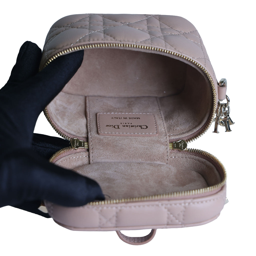 Preowned CHRISTIAN DIOR Lady Dior Micro Vanity Case Lambskin Rose Poudre (Powder Pink) 2021 | Luxe Again Maison