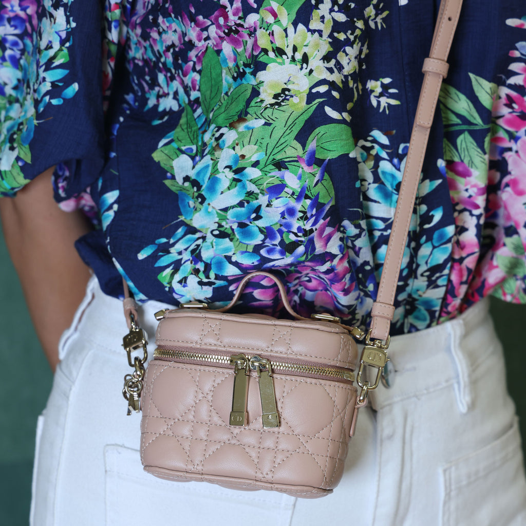 Preowned CHRISTIAN DIOR Lady Dior Micro Vanity Case Lambskin Rose Poudre (Powder Pink) 2021 | Luxe Again Maison