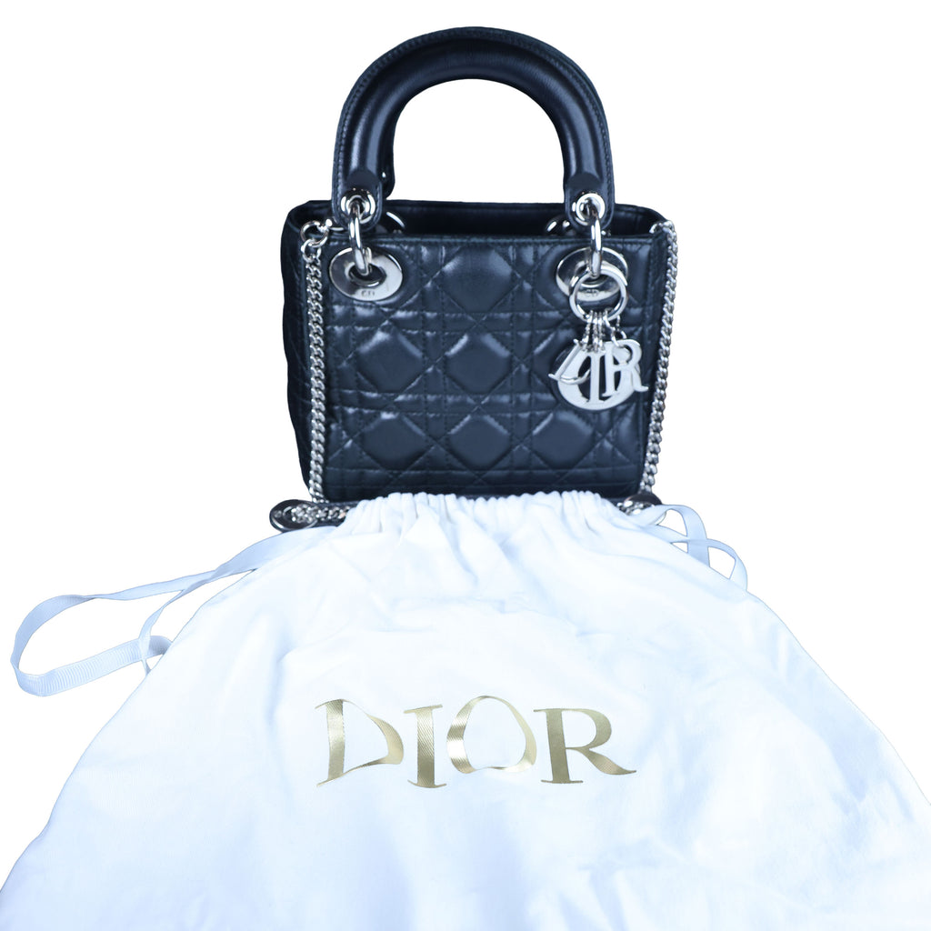 Preowned CHRISTIAN DIOR Lady Dior Mini Leather Black SHW Bag | Luxe Again Maison