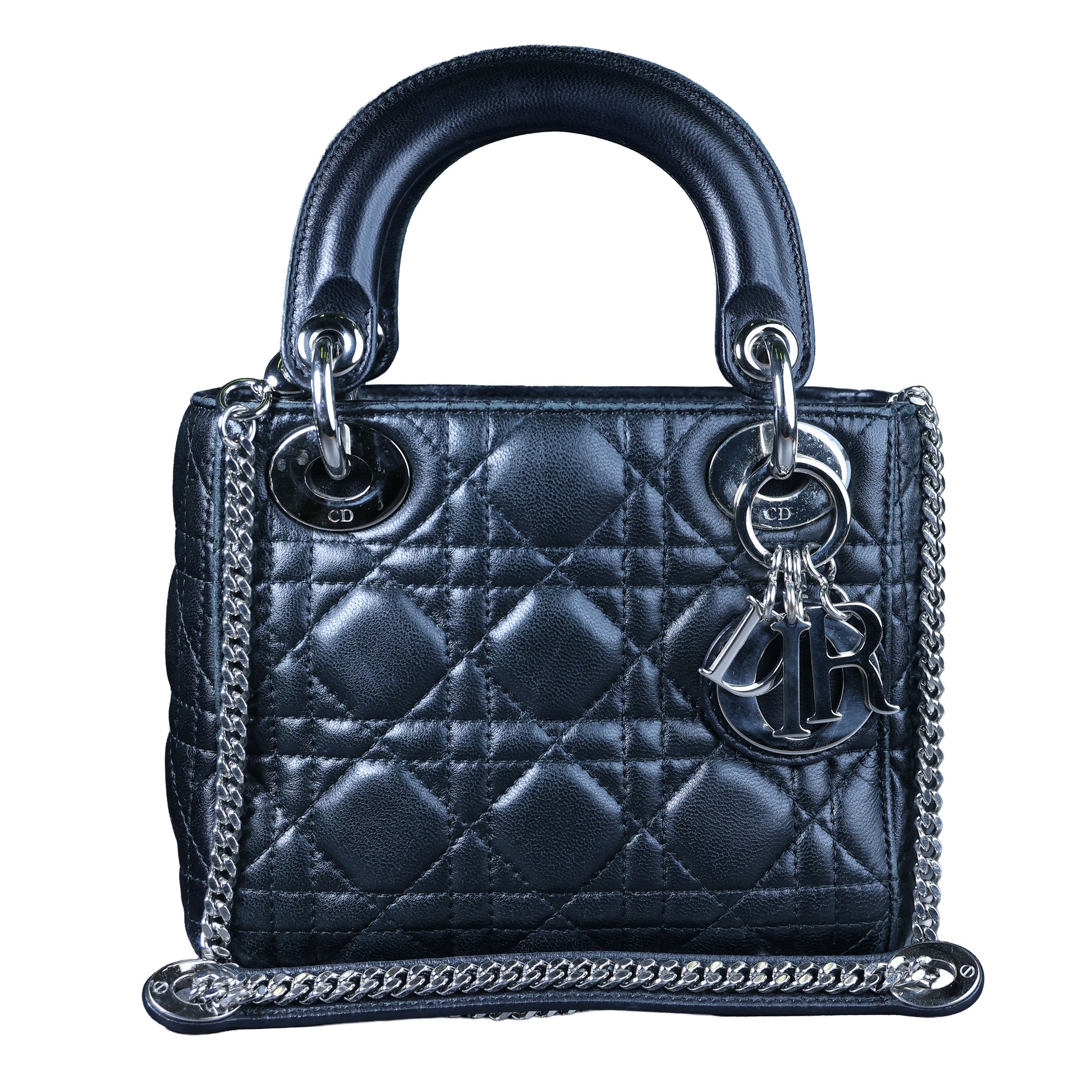 Preowned CHRISTIAN DIOR Lady Dior Mini Leather Black SHW Bag | Luxe Again Maison