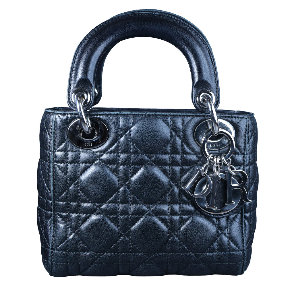 Preowned CHRISTIAN DIOR Lady Dior Mini Leather Black SHW Bag | Luxe Again Maison