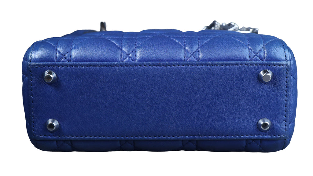 Preowned CHRISTIAN DIOR Lady Dior Mini Leather Blue SHW Bag | Luxe Again Maison