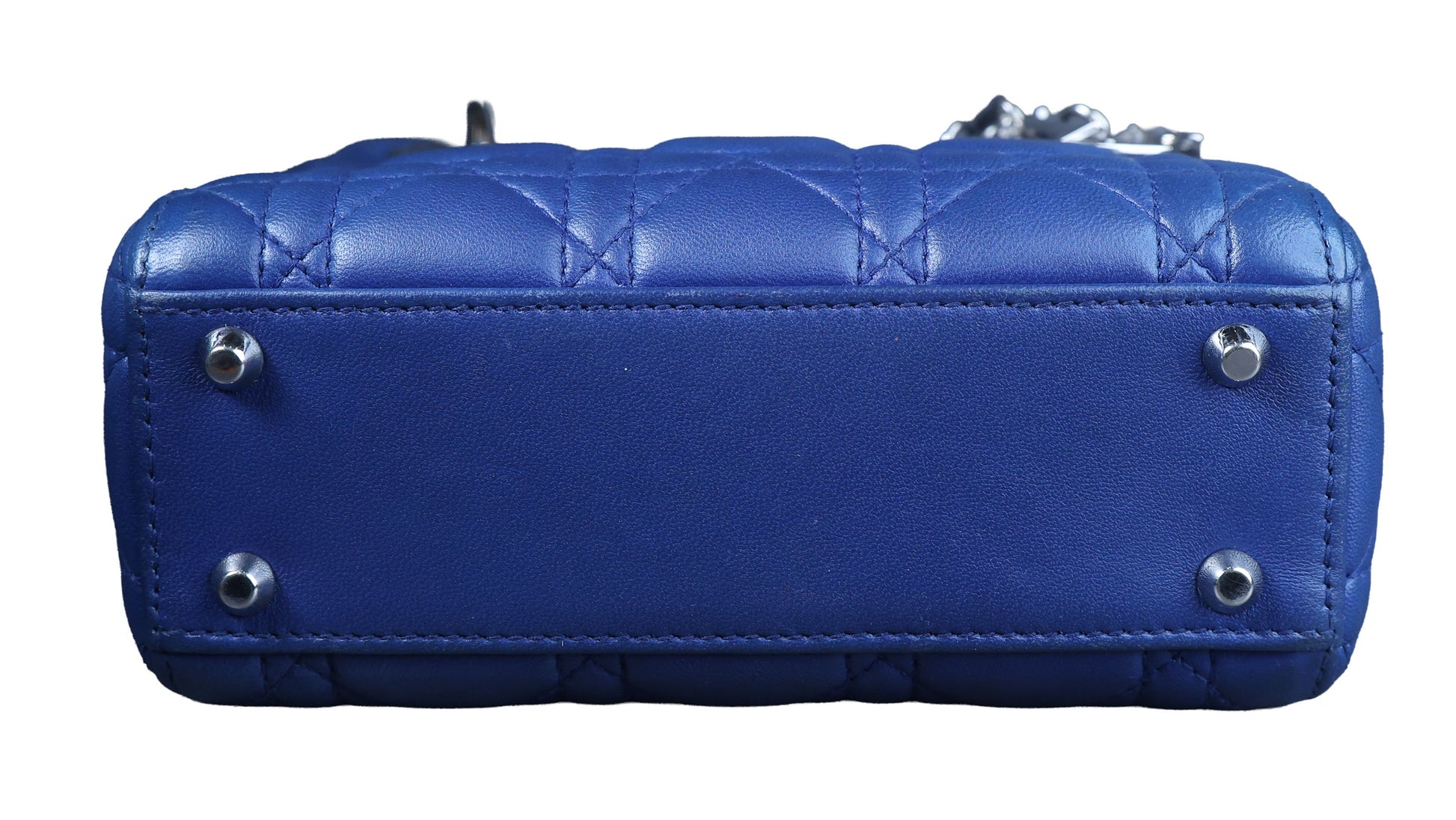 Preowned CHRISTIAN DIOR Lady Dior Mini Leather Blue SHW Bag | Luxe Again Maison
