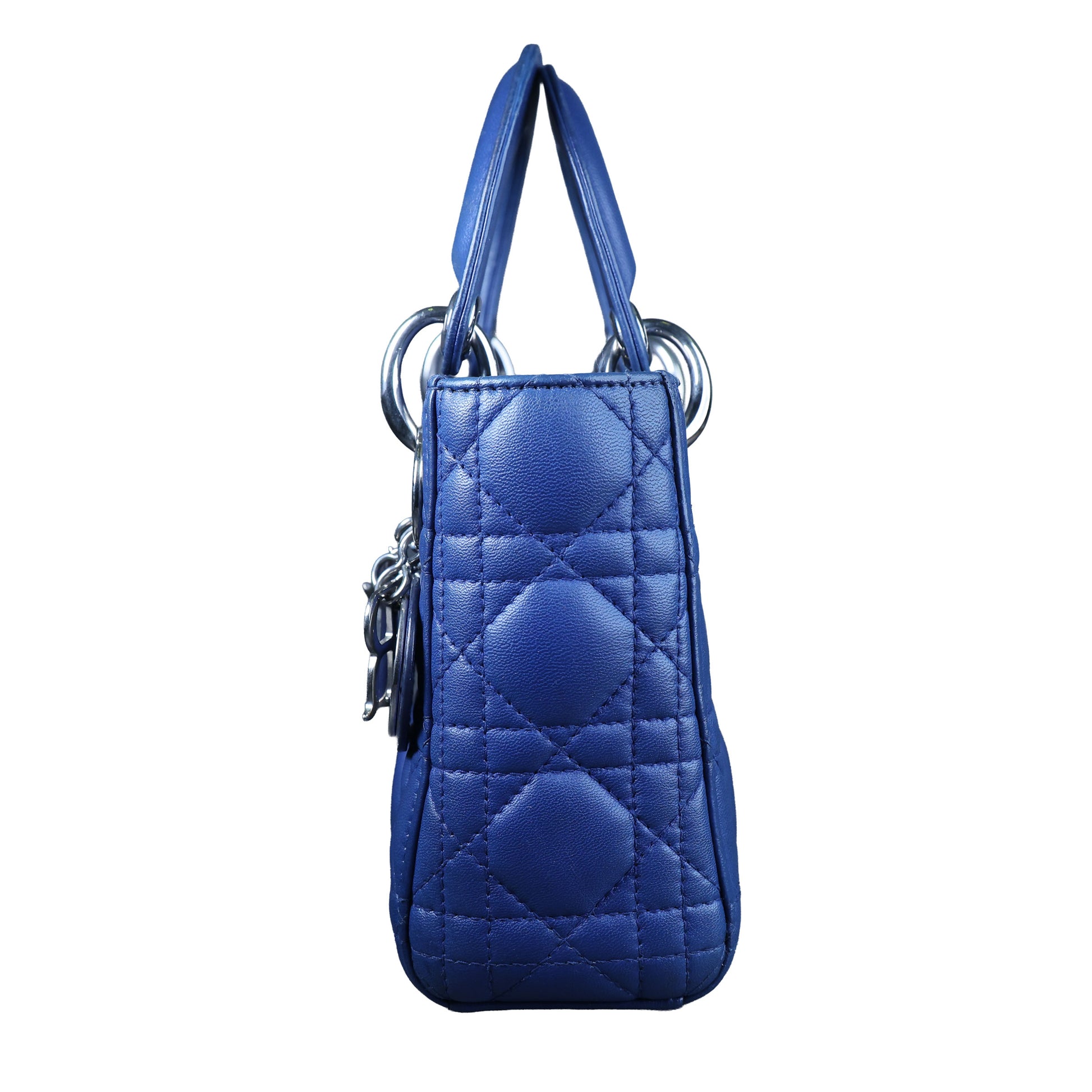 Preowned CHRISTIAN DIOR Lady Dior Mini Leather Blue SHW Bag | Luxe Again Maison