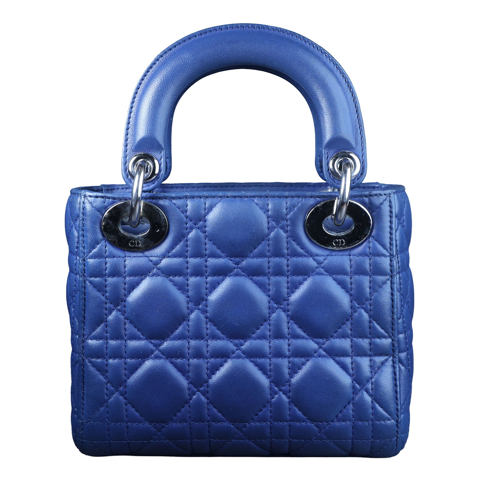 Preowned CHRISTIAN DIOR Lady Dior Mini Leather Blue SHW Bag | Luxe Again Maison