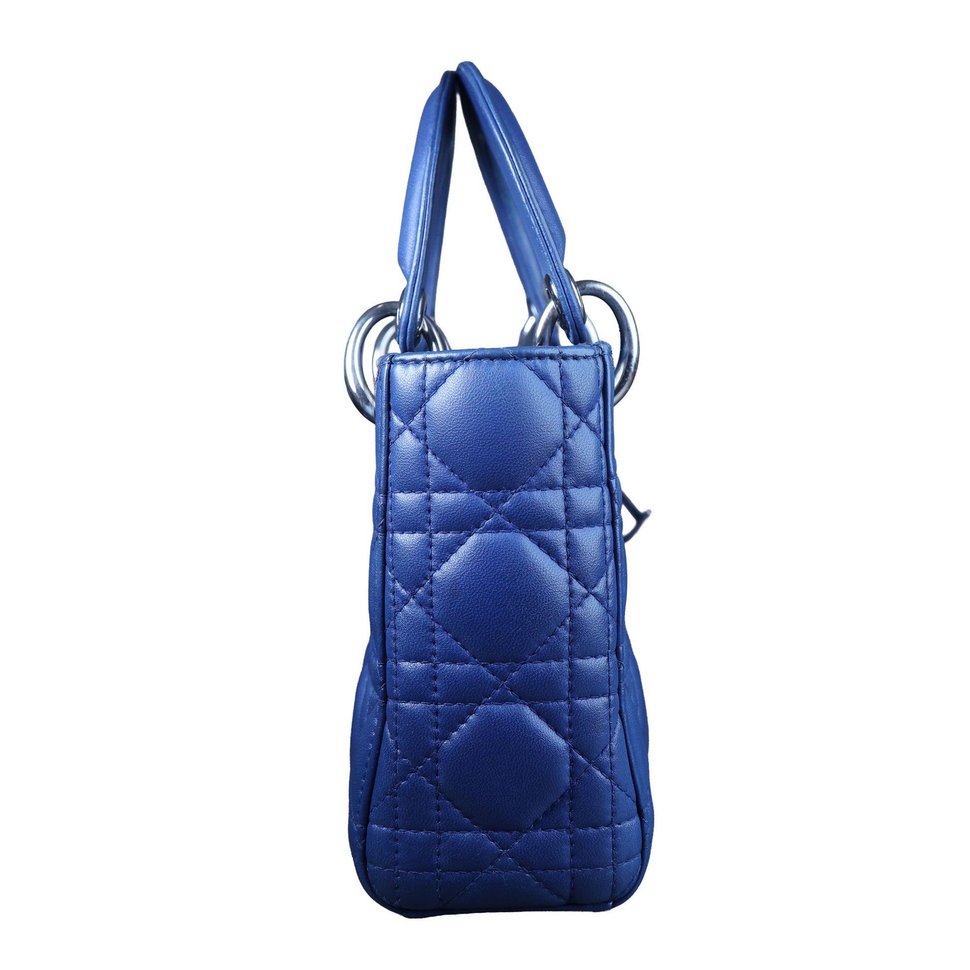 Preowned CHRISTIAN DIOR Lady Dior Mini Leather Blue SHW Bag | Luxe Again Maison