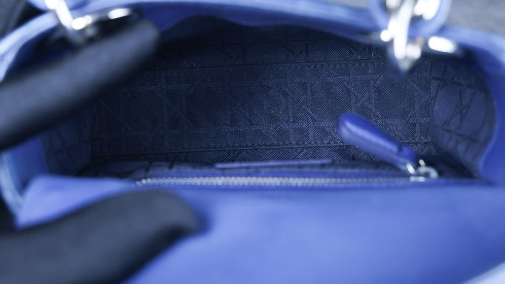 Preowned CHRISTIAN DIOR Lady Dior Mini Leather Blue SHW Bag | Luxe Again Maison