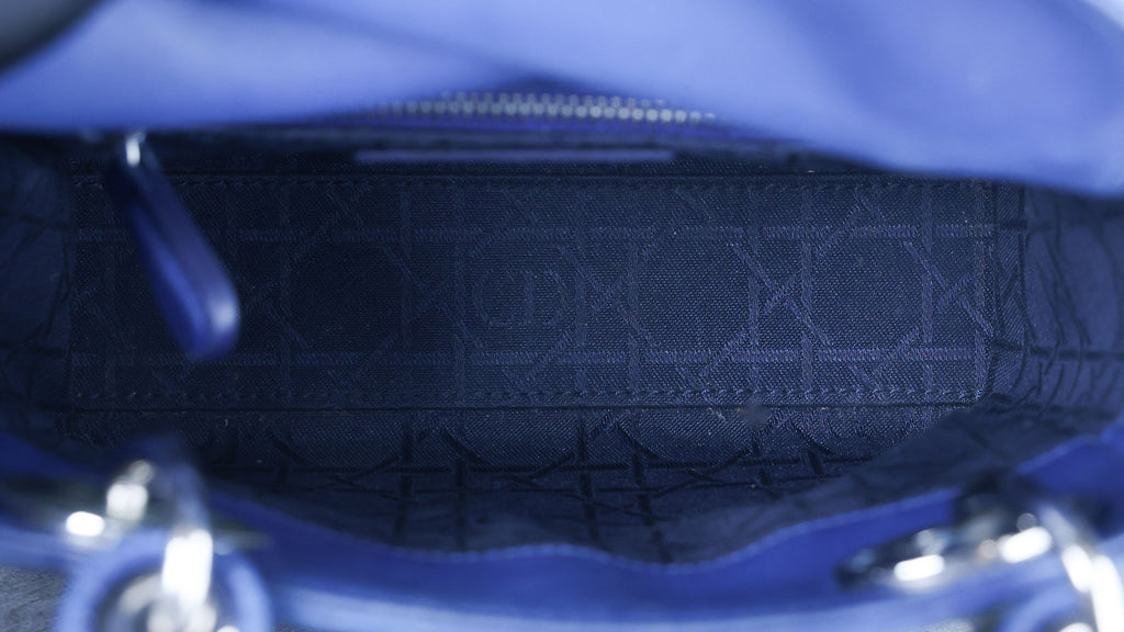 Preowned CHRISTIAN DIOR Lady Dior Mini Leather Blue SHW Bag | Luxe Again Maison
