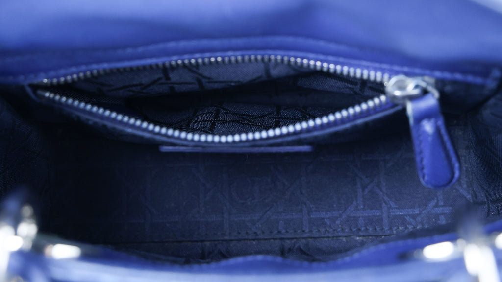 Preowned CHRISTIAN DIOR Lady Dior Mini Leather Blue SHW Bag | Luxe Again Maison
