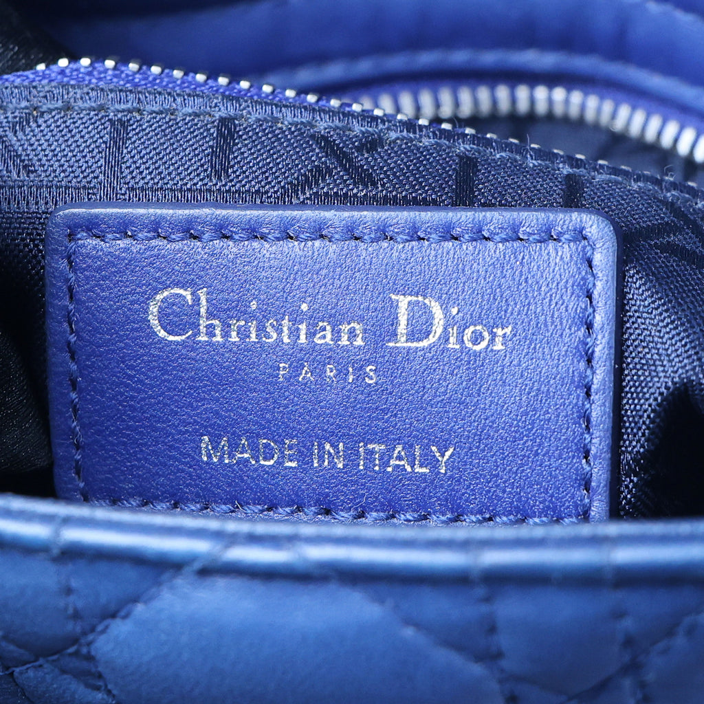 Preowned CHRISTIAN DIOR Lady Dior Mini Leather Blue SHW Bag | Luxe Again Maison
