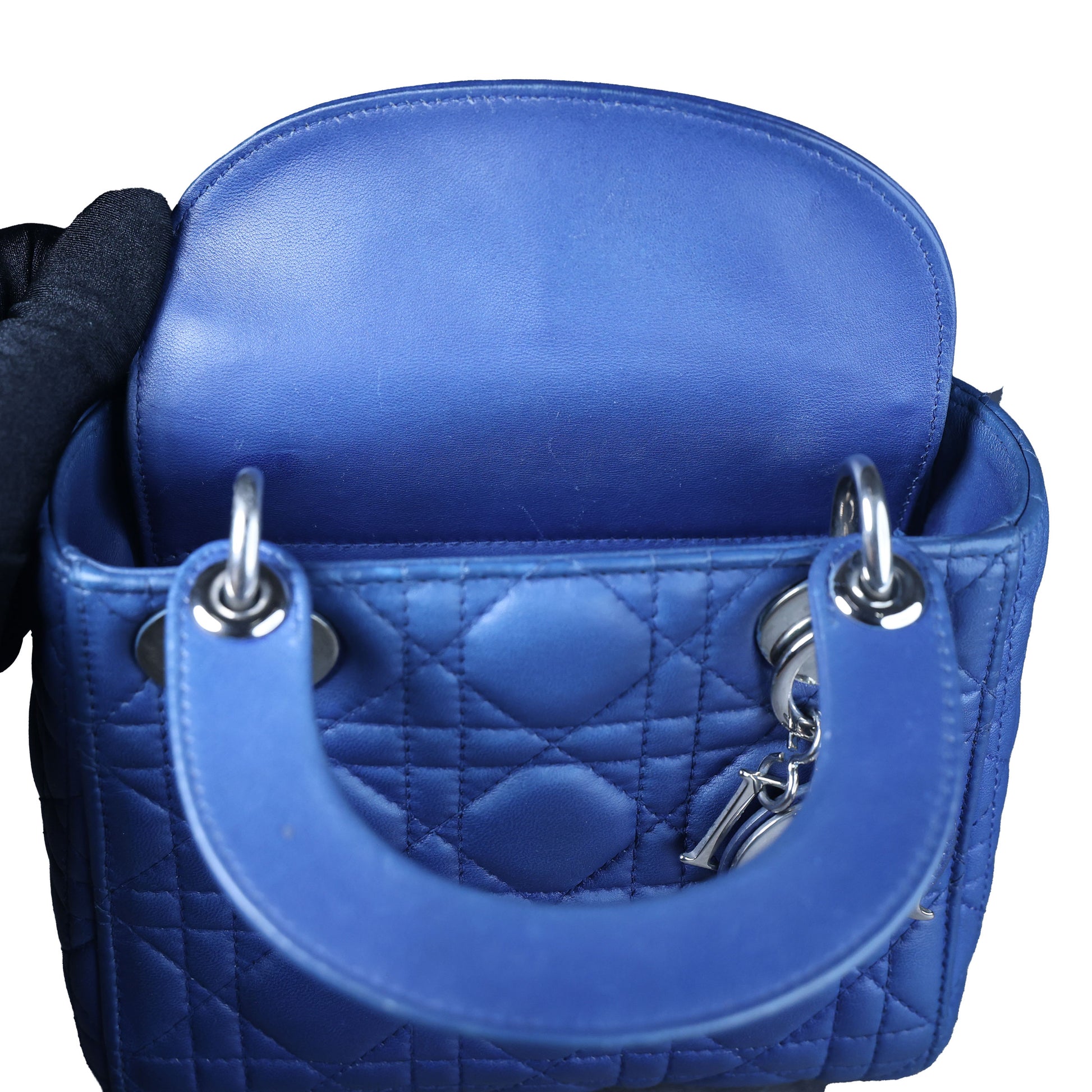 Preowned CHRISTIAN DIOR Lady Dior Mini Leather Blue SHW Bag | Luxe Again Maison