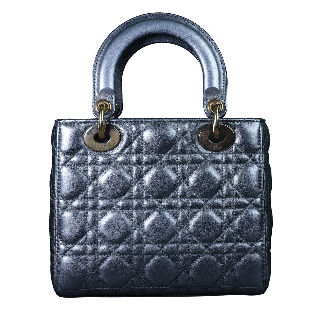 Preowned CHRISTIAN DIOR Lady Dior Small Leather Silver GHW Bag | Luxe Again Maison