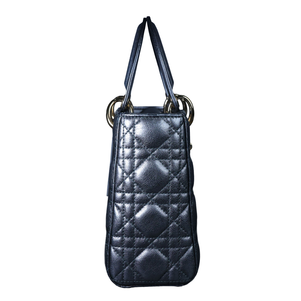 Preowned CHRISTIAN DIOR Lady Dior Small Leather Silver GHW Bag | Luxe Again Maison