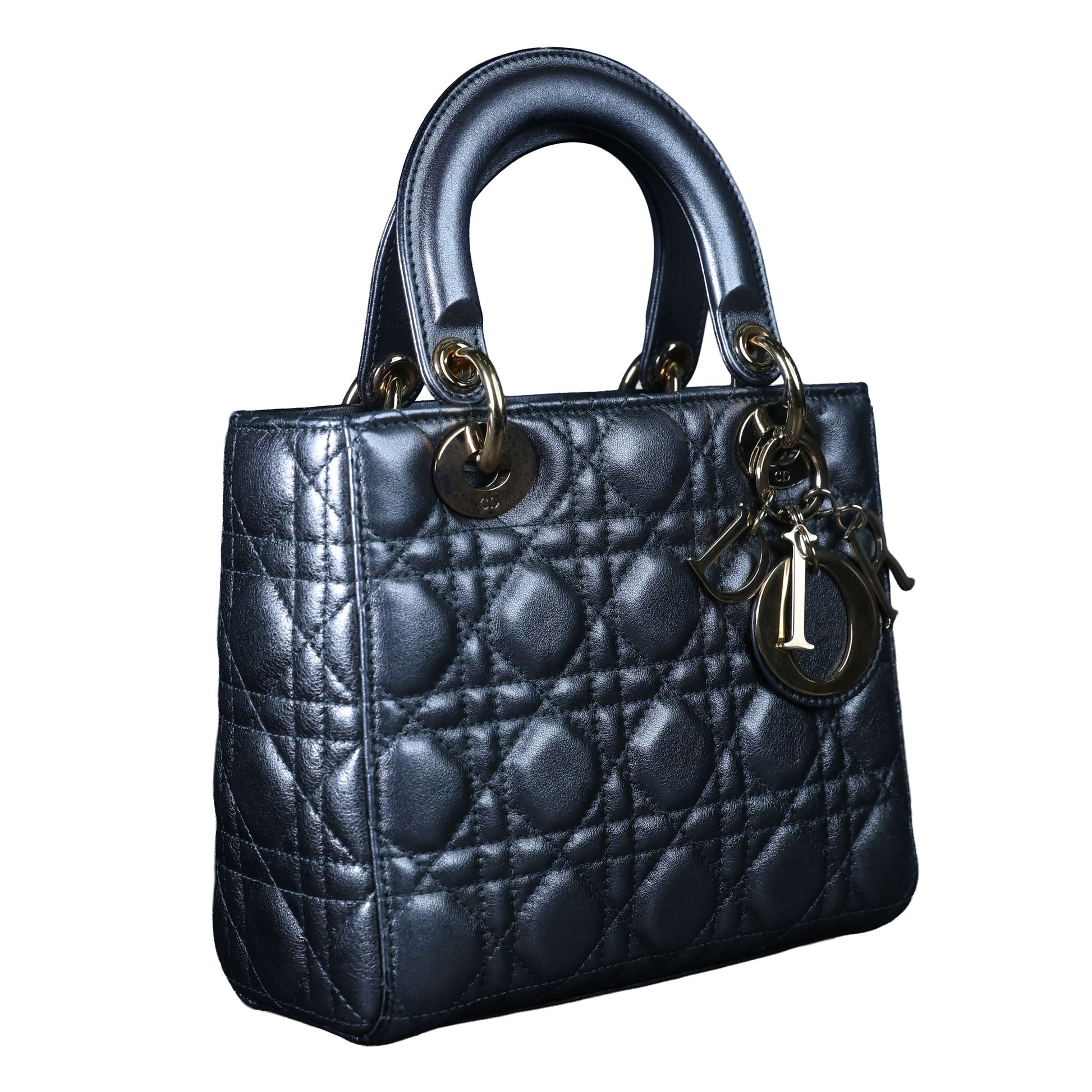 Preowned CHRISTIAN DIOR Lady Dior Small Leather Silver GHW Bag | Luxe Again Maison