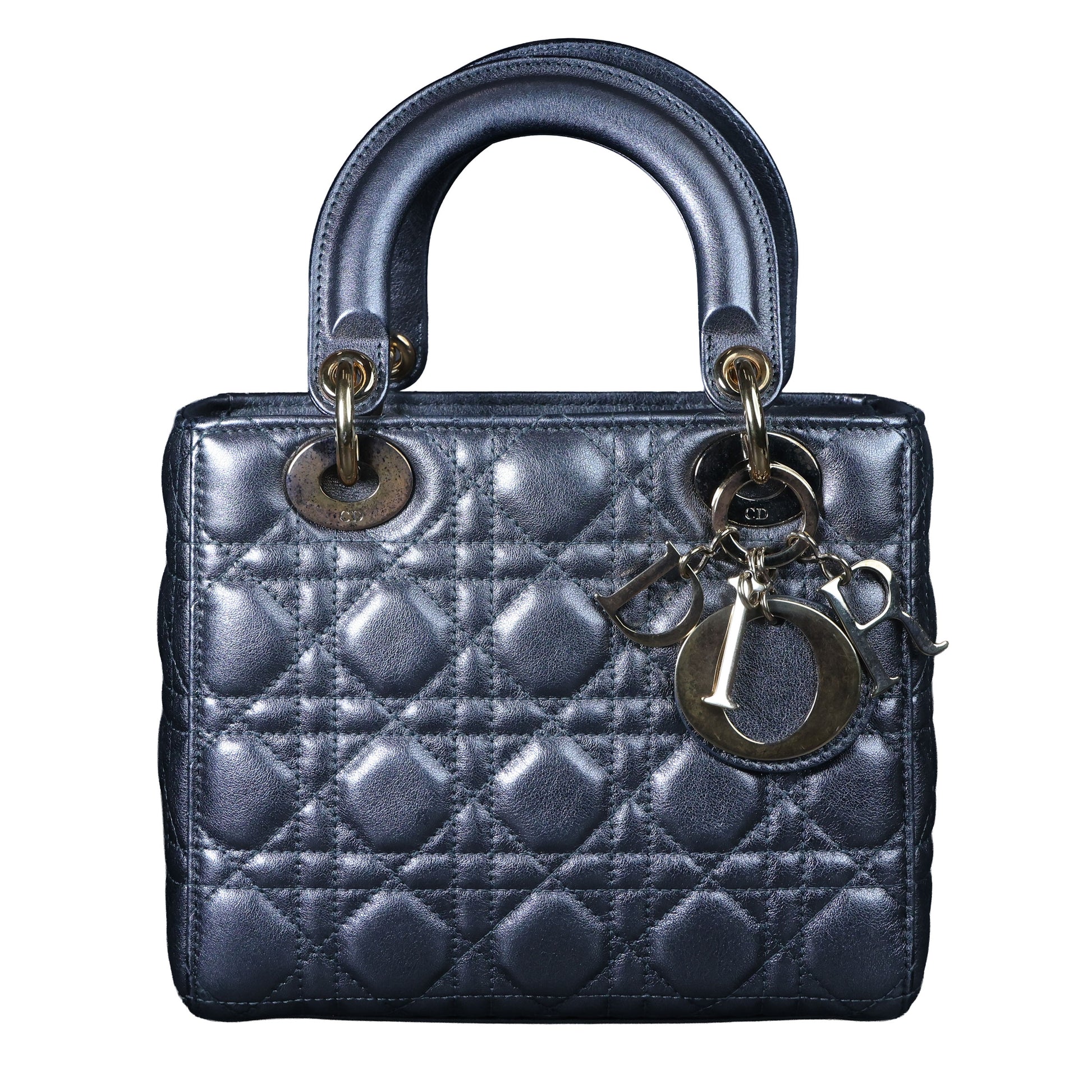 Preowned CHRISTIAN DIOR Lady Dior Small Leather Silver GHW Bag | Luxe Again Maison