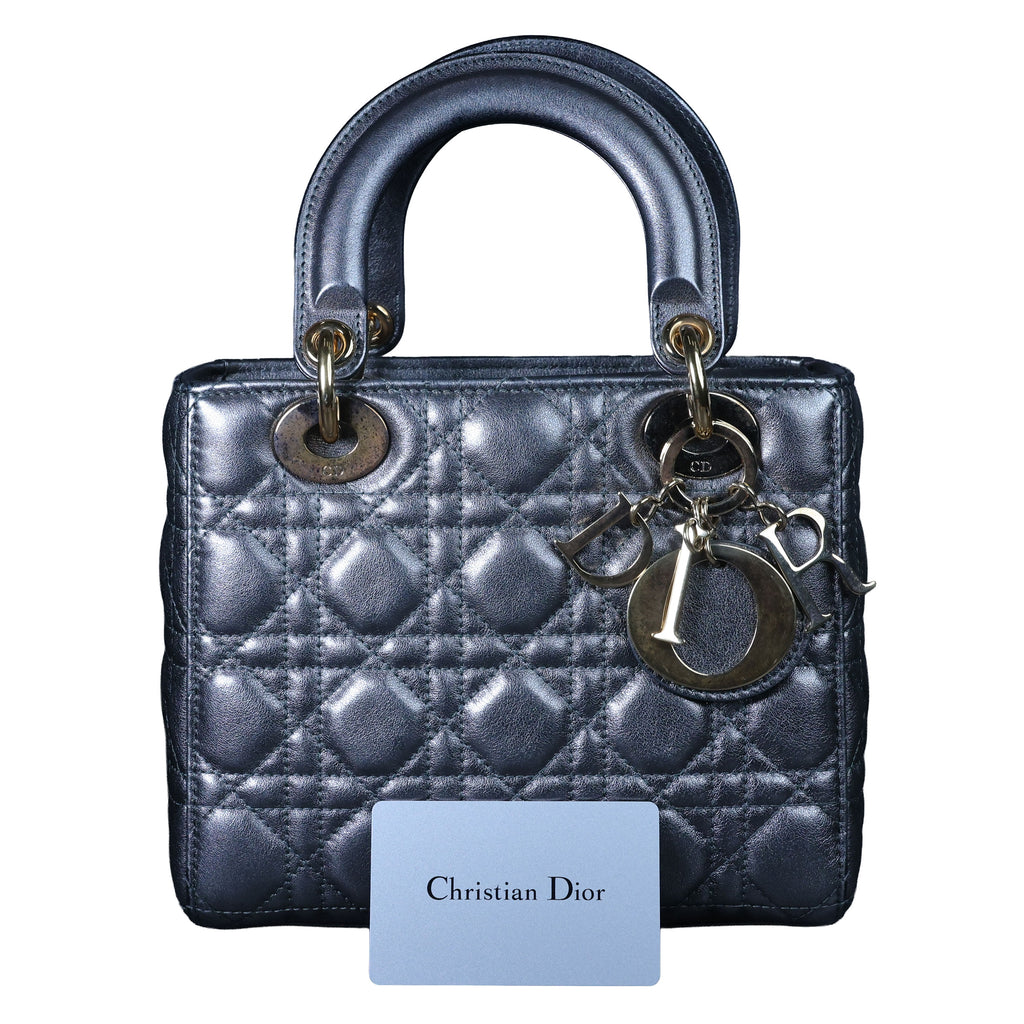 Preowned CHRISTIAN DIOR Lady Dior Small Leather Silver GHW Bag | Luxe Again Maison