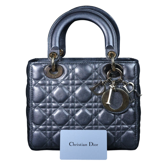 Preowned CHRISTIAN DIOR Lady Dior Small Leather Silver GHW Bag | Luxe Again Maison