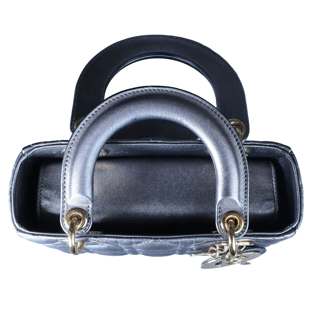Preowned CHRISTIAN DIOR Lady Dior Small Leather Silver GHW Bag | Luxe Again Maison