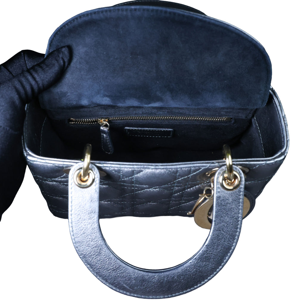 Preowned CHRISTIAN DIOR Lady Dior Small Leather Silver GHW Bag | Luxe Again Maison