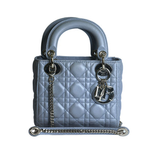 Preowned CHRISTIAN DIOR Mini Lady Dior Bag Opaline Gray Pearlescent Cannage Lambskin | Luxe Again Maison