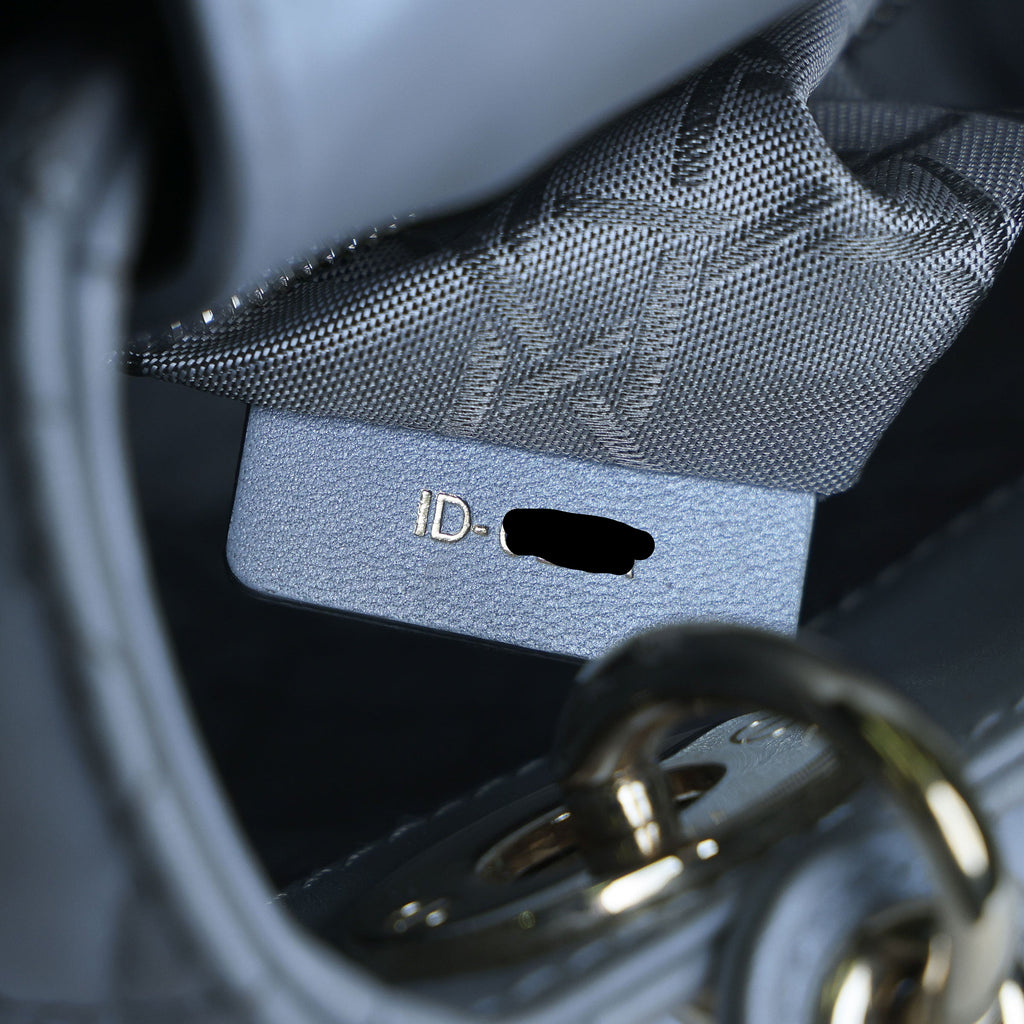 Preowned CHRISTIAN DIOR Mini Lady Dior Bag Opaline Gray Pearlescent Cannage Lambskin | Luxe Again Maison