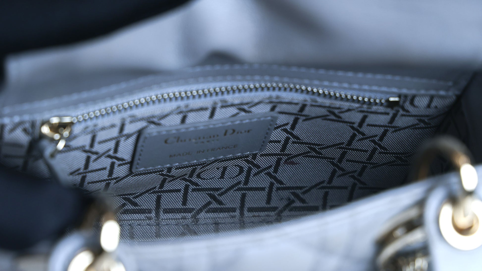 Preowned CHRISTIAN DIOR Mini Lady Dior Bag Opaline Gray Pearlescent Cannage Lambskin | Luxe Again Maison