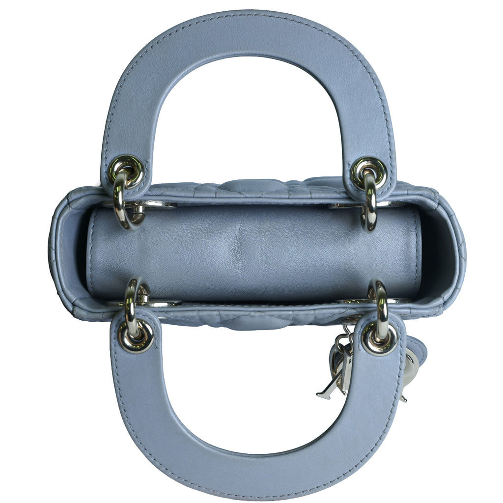 Preowned CHRISTIAN DIOR Mini Lady Dior Bag Opaline Gray Pearlescent Cannage Lambskin | Luxe Again Maison
