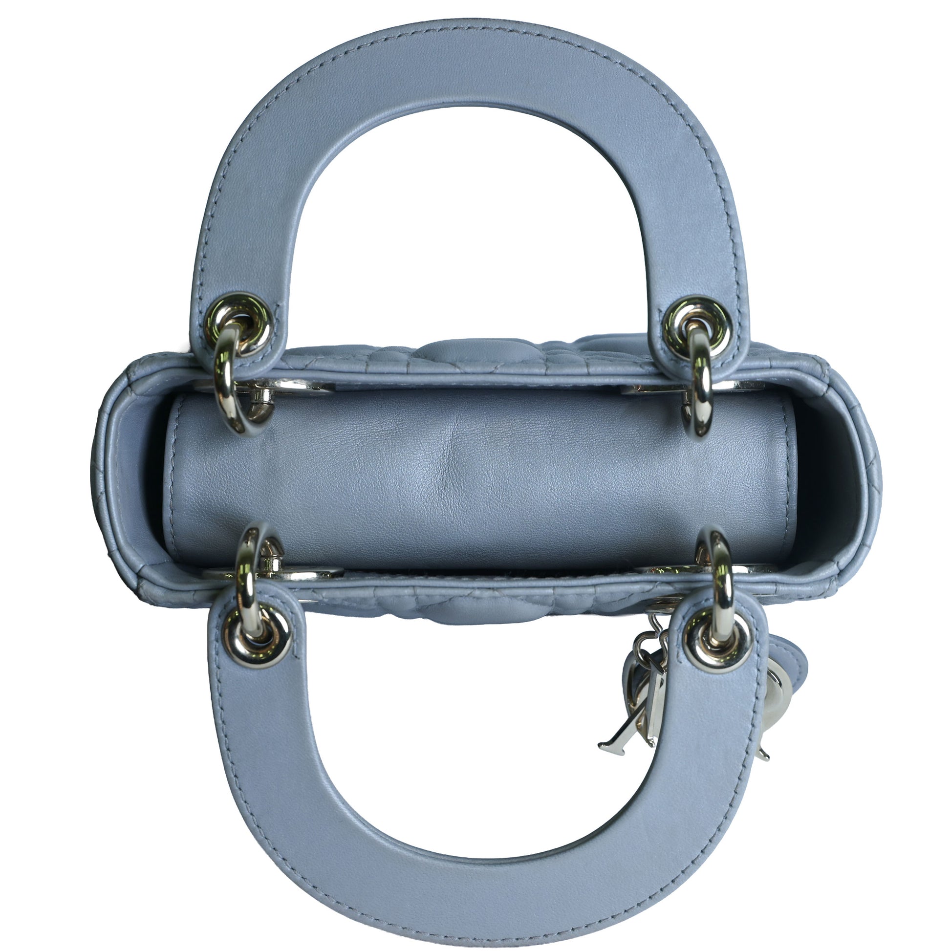 Preowned CHRISTIAN DIOR Mini Lady Dior Bag Opaline Gray Pearlescent Cannage Lambskin | Luxe Again Maison