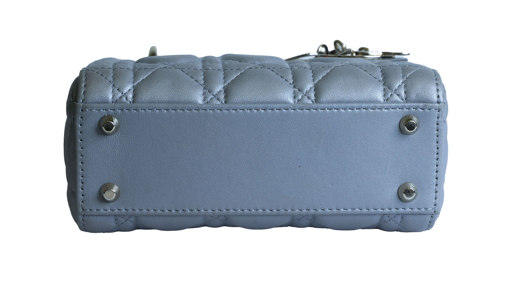 Preowned CHRISTIAN DIOR Mini Lady Dior Bag Opaline Gray Pearlescent Cannage Lambskin | Luxe Again Maison