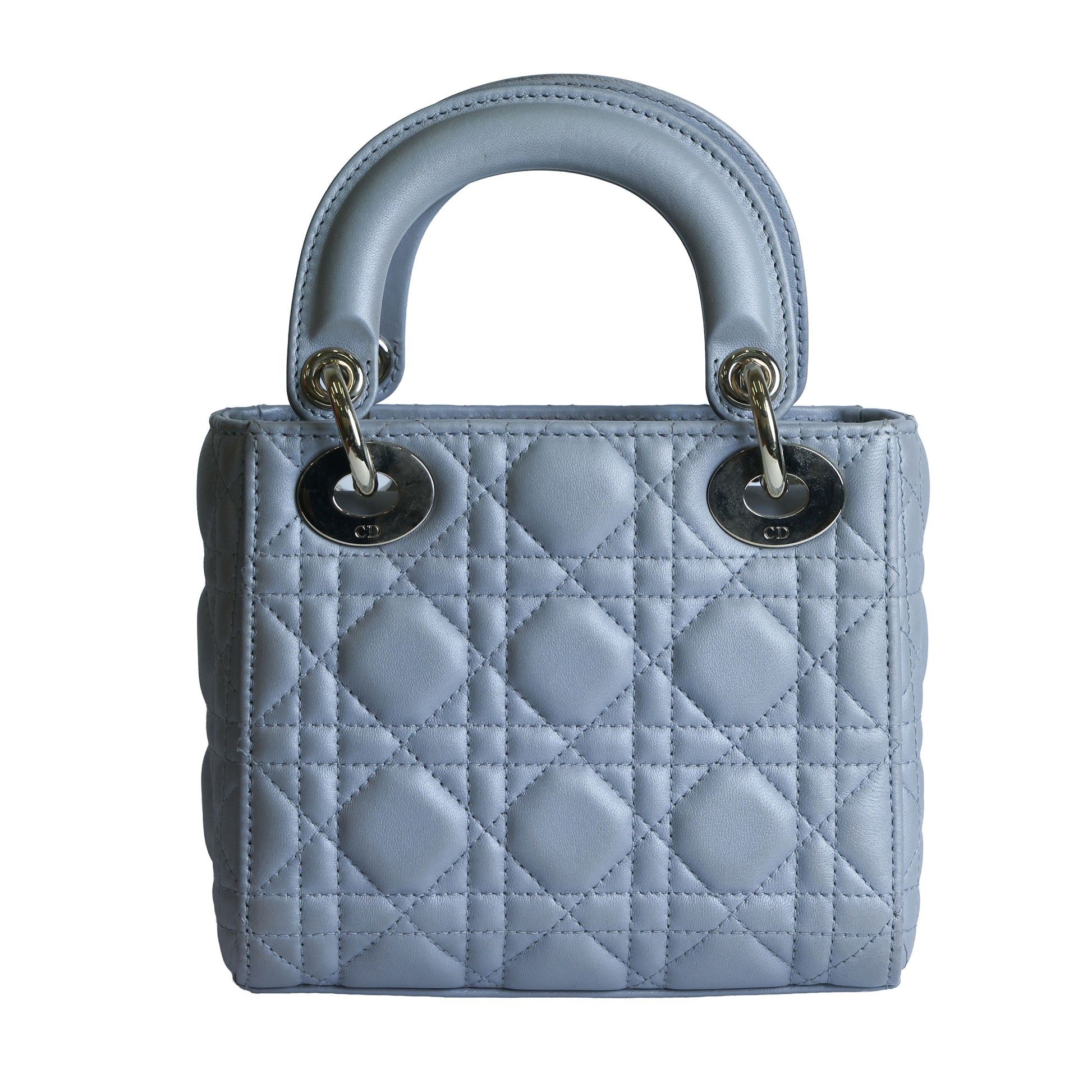 Preowned CHRISTIAN DIOR Mini Lady Dior Bag Opaline Gray Pearlescent Cannage Lambskin | Luxe Again Maison