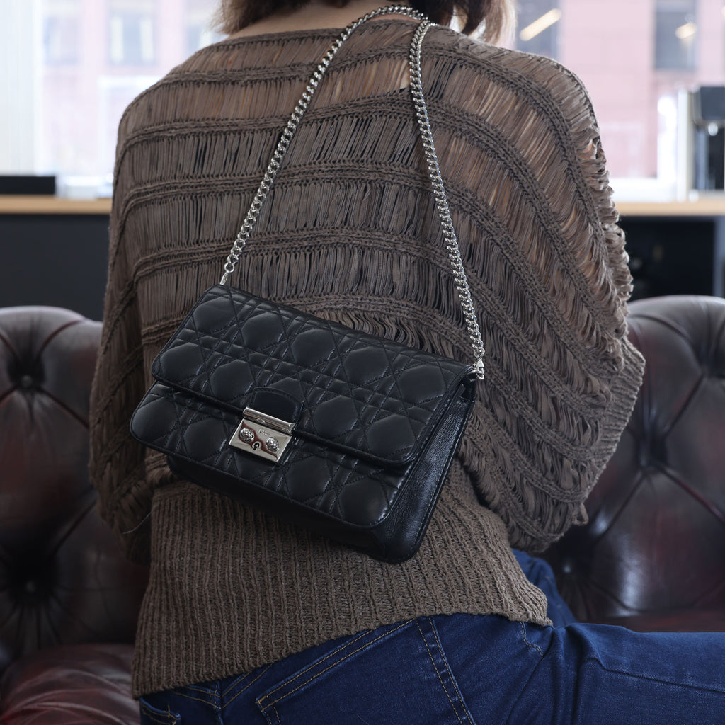 Preowned Christian Dior Miss Dior Cannage Leather Chain Shoulder Bag Black | Luxe Again Maison