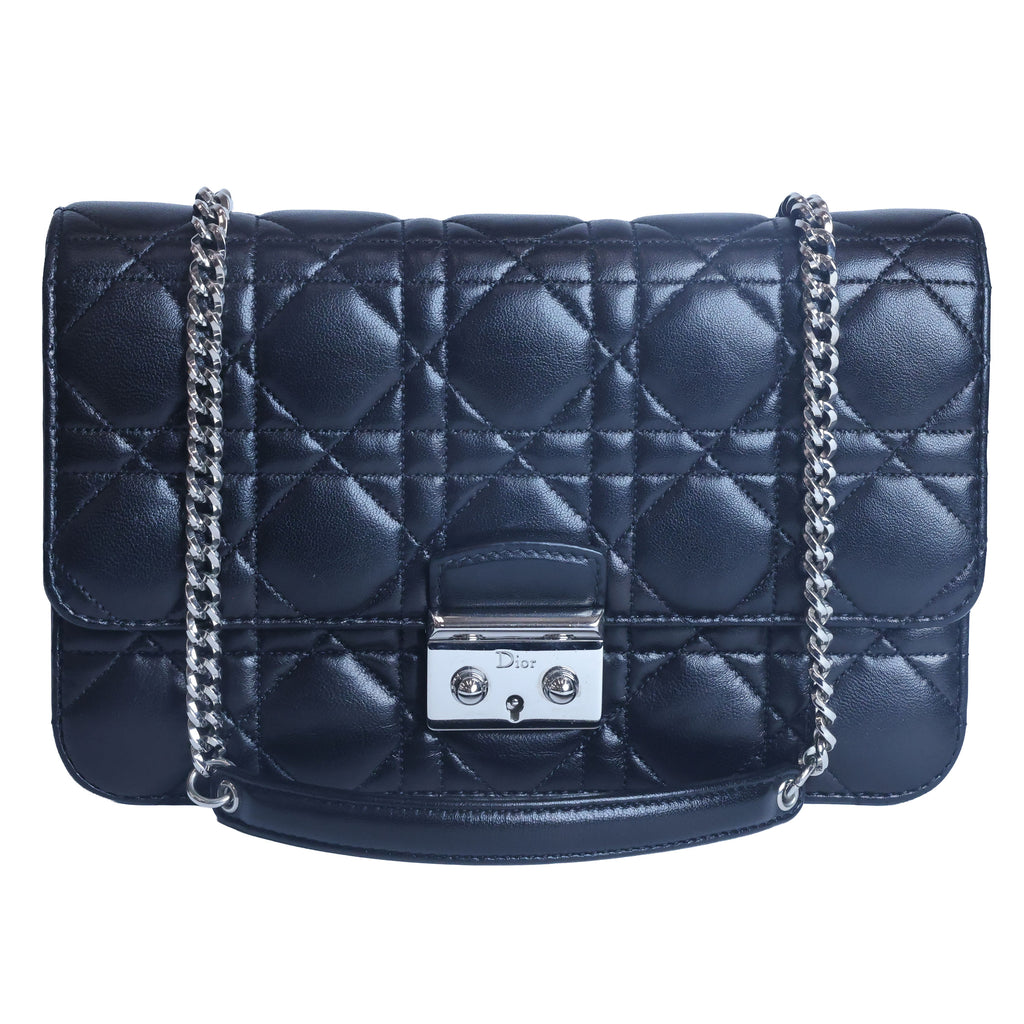 Preowned Christian Dior Miss Dior Cannage Leather Chain Shoulder Bag Black | Luxe Again Maison