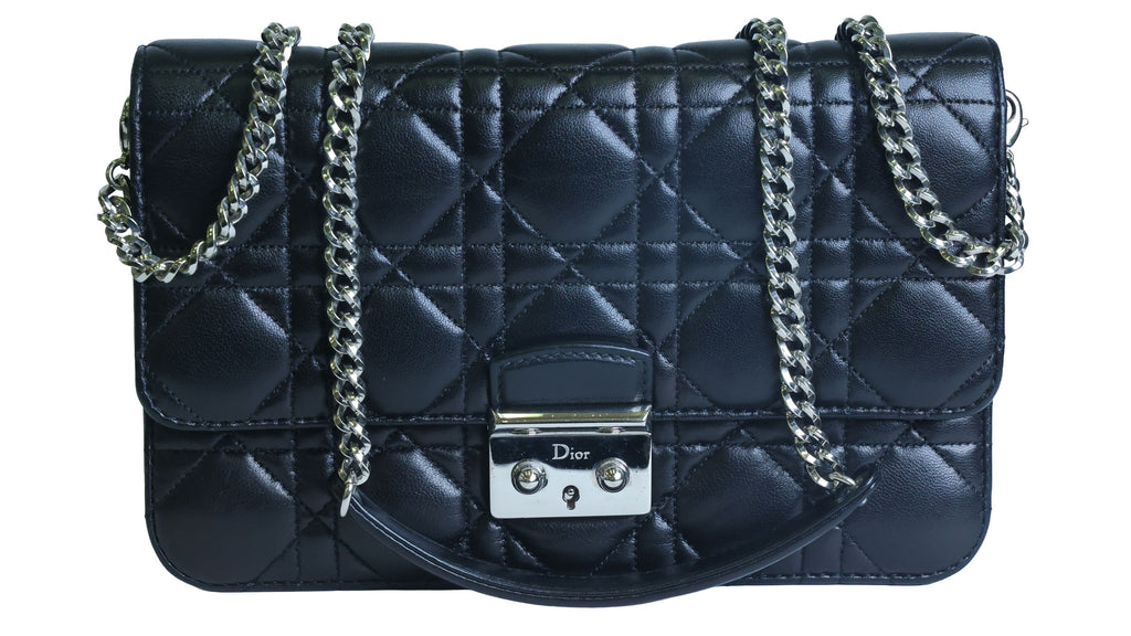 Preowned Christian Dior Miss Dior Cannage Leather Chain Shoulder Bag Black | Luxe Again Maison
