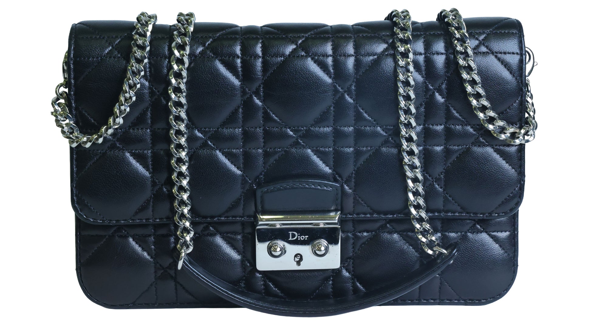 Preowned Christian Dior Miss Dior Cannage Leather Chain Shoulder Bag Black | Luxe Again Maison